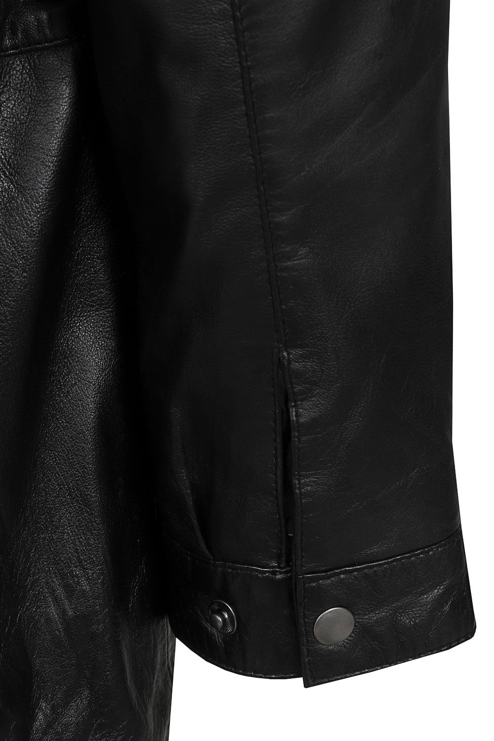 Men's Premium Lamb Nappa Leather Duffle Coat - Black with Hood