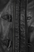 Men's Premium Lamb Nappa Leather Duffle Coat - Black with Hood