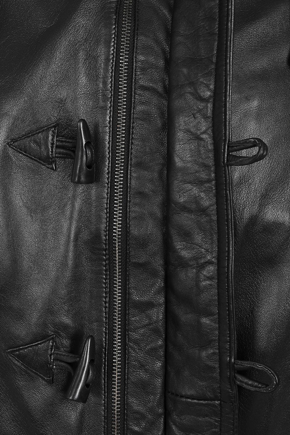 Men's Premium Lamb Nappa Leather Duffle Coat - Black with Hood