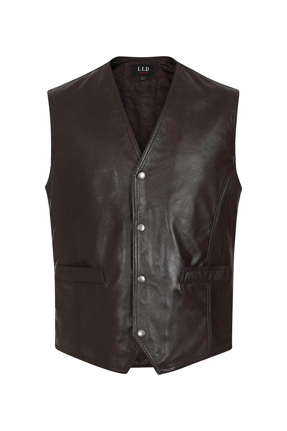 Men's Brown Lamb Nappa Leather Waistcoat TEDDY - Classic Vest