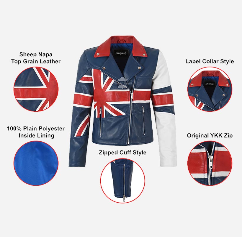 UNION JACKET Ladies Union Flag Leather Jacket Blue