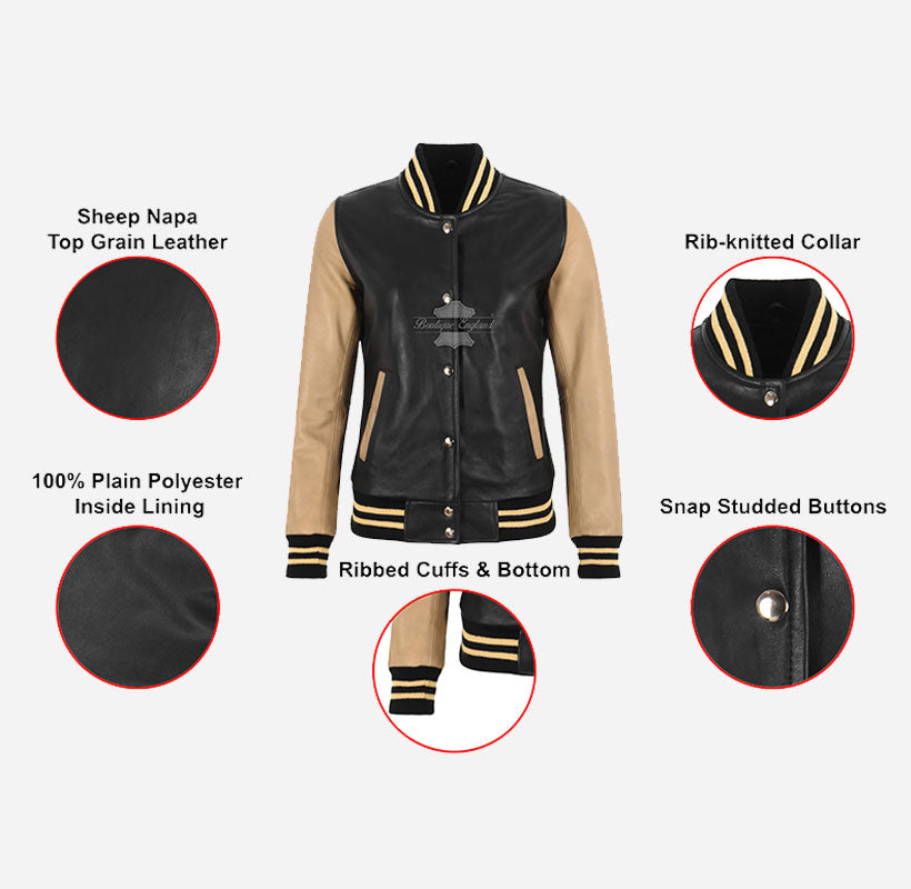 AUBURN Women Varsity Jacket Leather Baseball Bomber