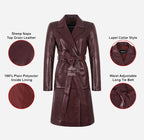 MISTRIELLE Tie Belt Leather Coat for Women