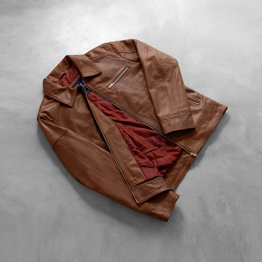 [FS] Lavendard Brown Leather Biker Jacket
