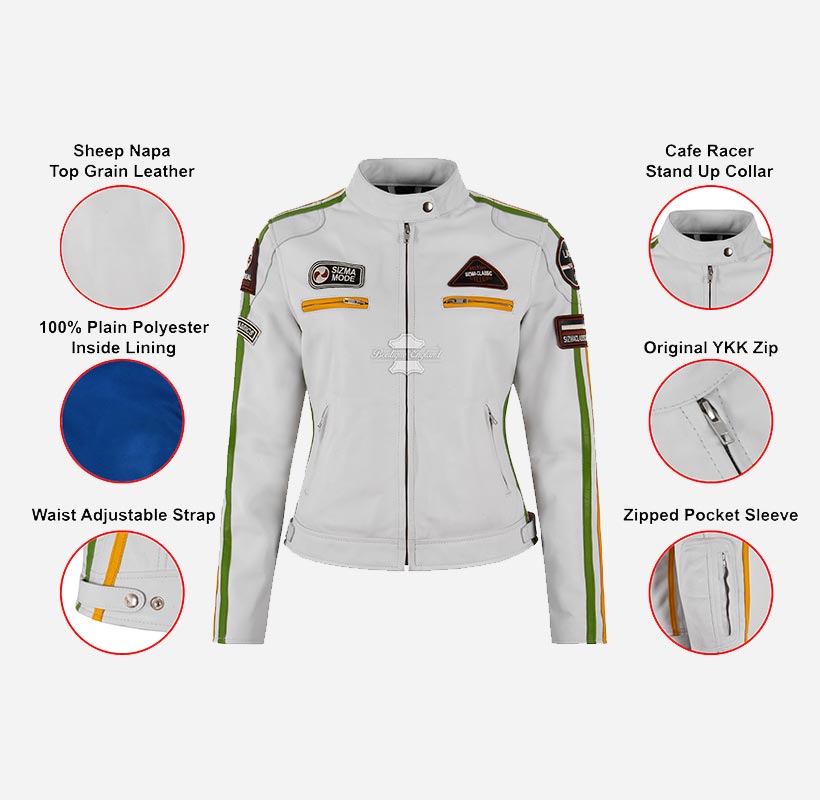 SIZMA Mode Women Leather Biker Jacket Racer Style Jacket