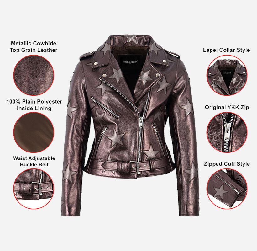 STARLIGHT Women’s Shiny Copper Leather Star Jacket