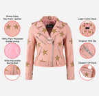 BRANDO STAR Women's Biker Leather Jacket with Stars