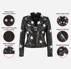 BRANDO Women's Black Biker Leather Jacket with White Stars
