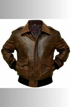 Air Rolf G-1 A-2 Aviator Distressed Brown Bomber Leather Jacket
