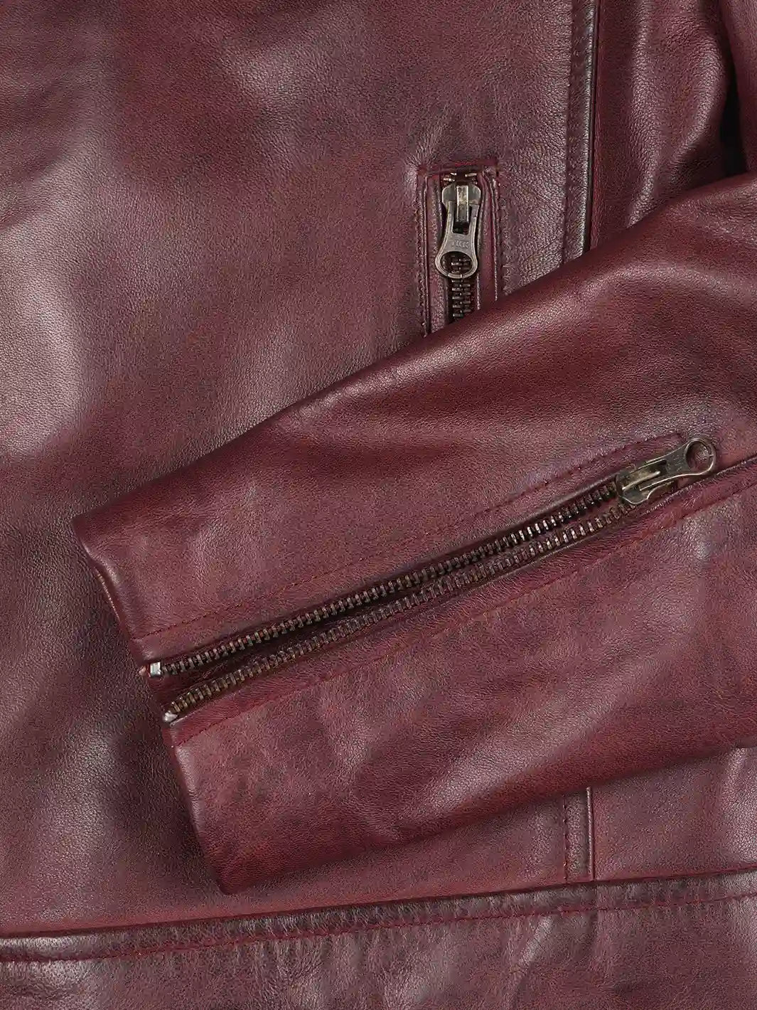 Mens Burgundy Cafe Racer Style Leather Jacket