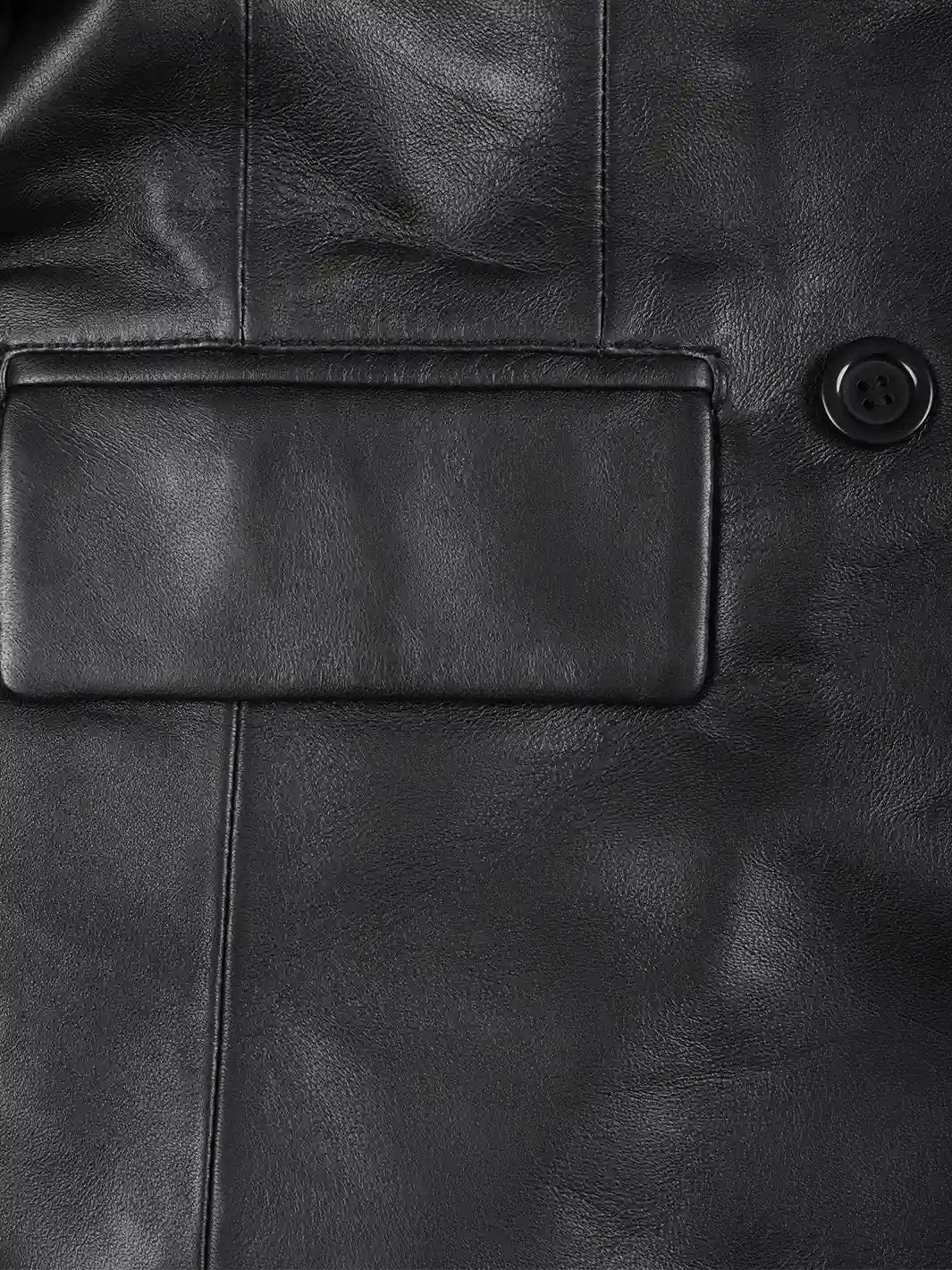 Women's Black Double Breasted Leather Blazer