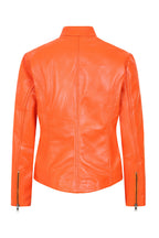 Women's Orange Leather Biker Jacket with Plenty of Style and Nicely Fitted - 'CHLOE'
