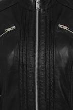 ALMA Black Lamb Nappa Leather Biker Jacket - Stand Up Collar