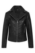 SUZY Women's Genuine Nappa Leather Biker Jacket - Black