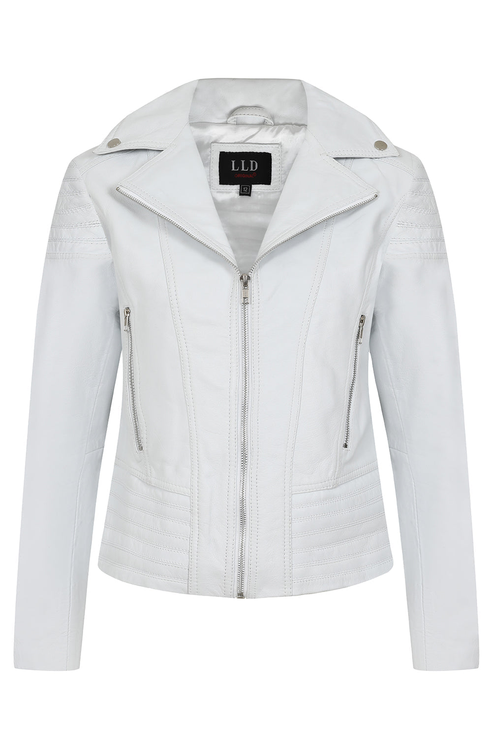 Women's White Smart Real Leather Biker Jacket - SUZY
