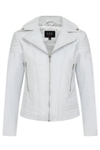 Women's White Smart Real Leather Biker Jacket - SUZY