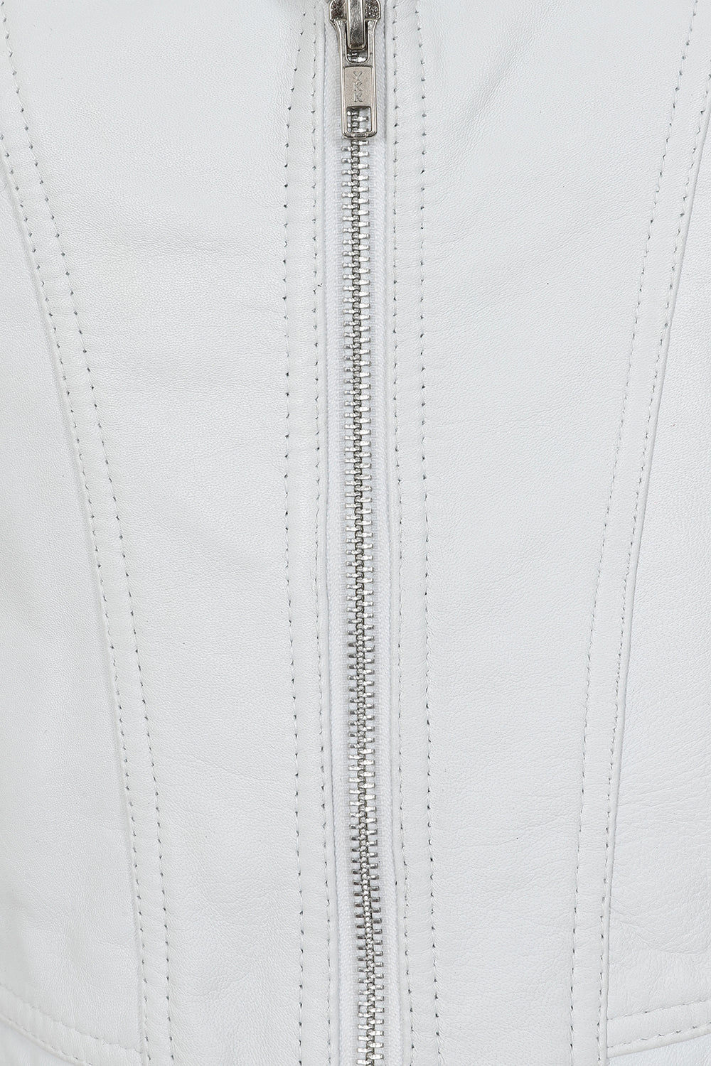 Women's White Smart Real Leather Biker Jacket - SUZY