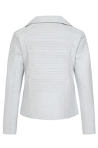 Women's White Smart Real Leather Biker Jacket - SUZY
