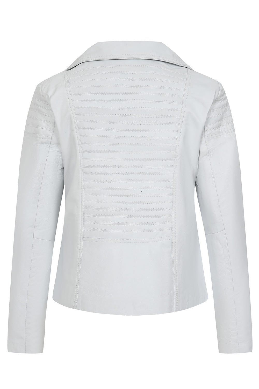 Women's White Smart Real Leather Biker Jacket - SUZY