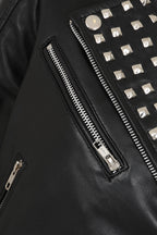 Women's Black Nappa Leather Rock Chic Jacket Red Lining - Tatiana 1