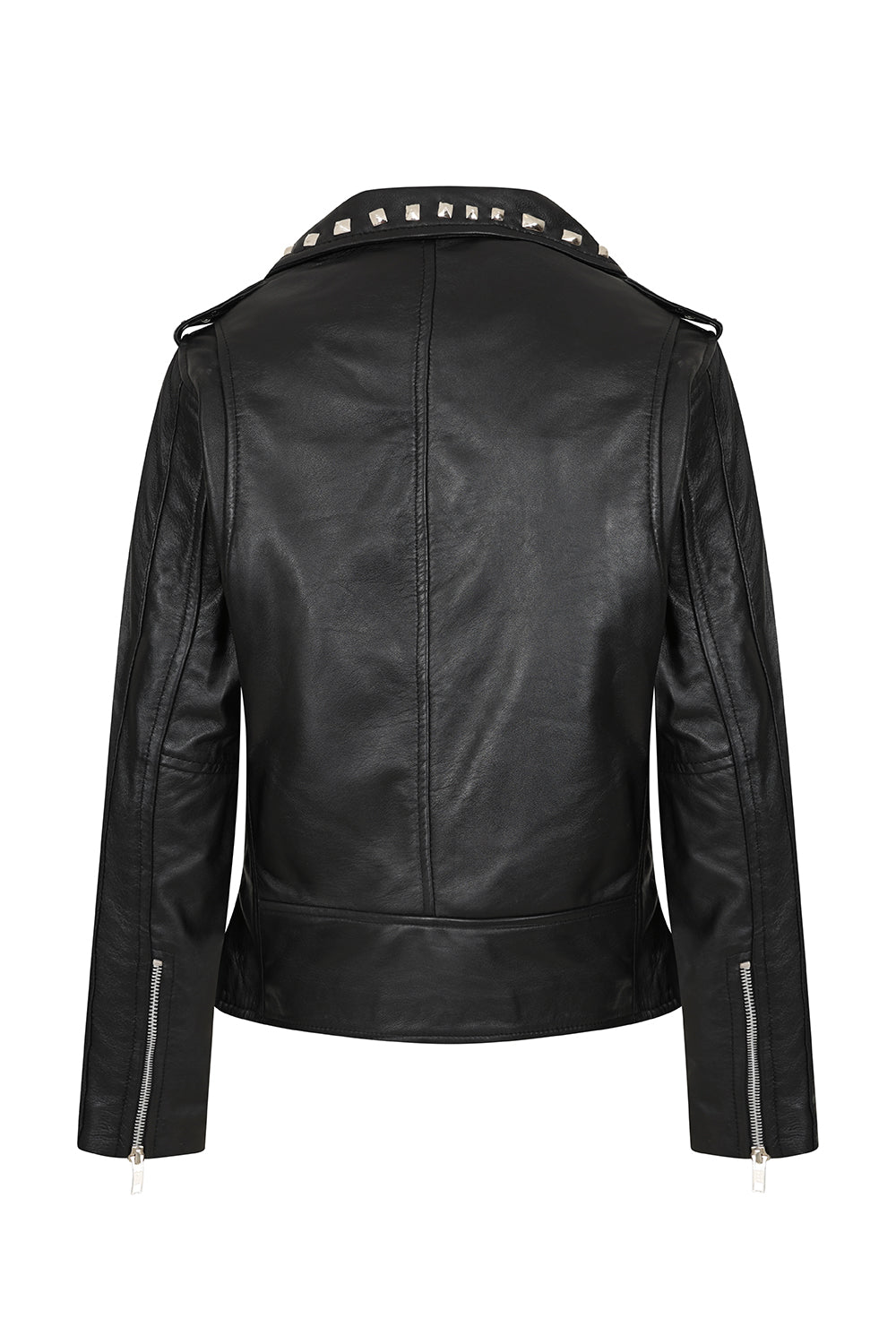 Women's Black Nappa Leather Rock Chic Jacket Red Lining - Tatiana 1