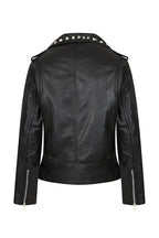 Women's Black Nappa Leather Rock Chic Jacket Red Lining - Tatiana 1