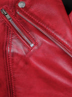 Margaret Women's Red Asymmetrical Biker Style Leather  Jacket
