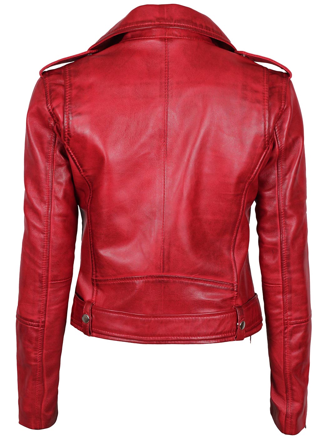 Margaret Women's Red Asymmetrical Biker Style Leather  Jacket