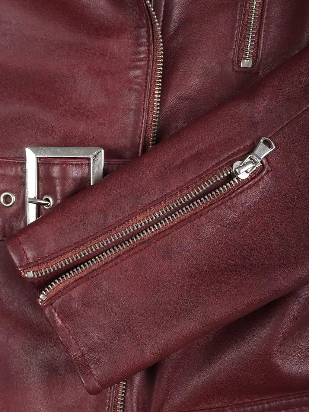 Women's Burgundy Asymmetrical Biker Style Real Leather Jacket