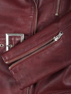 Women's Burgundy Asymmetrical Biker Style Real Leather Jacket