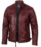 Tall Men's Real Leather Burgundy Biker Style Jacket
