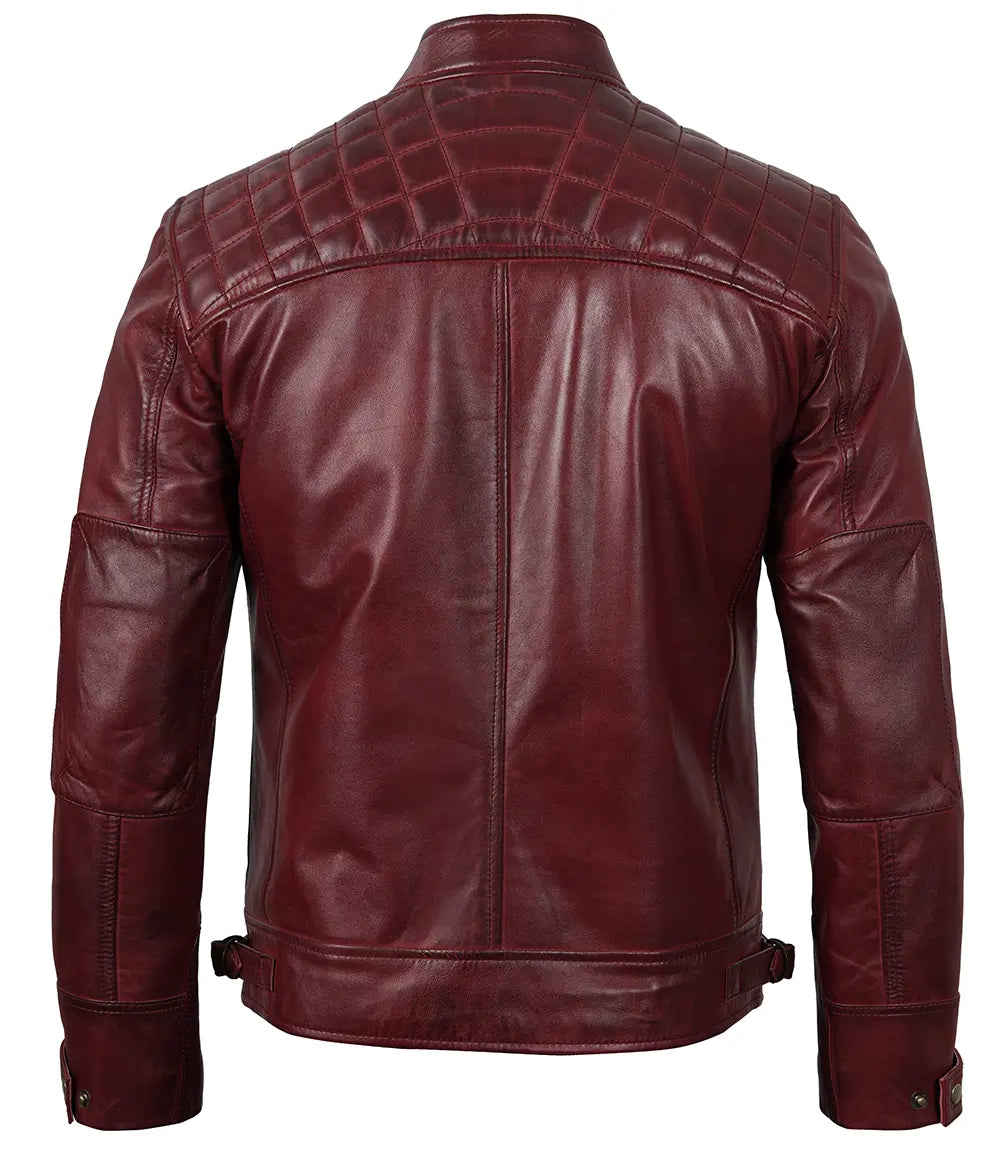 Tall Men's Real Leather Burgundy Biker Style Jacket