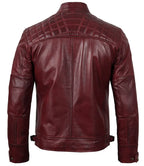 Tall Men's Real Leather Burgundy Biker Style Jacket