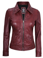 Women's Burgundy Harrington Real Leather Jacket