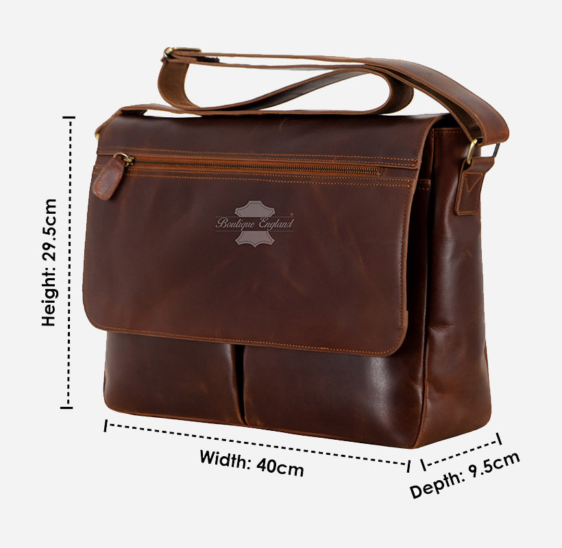 Laptop Messenger Bag in Chestnut Crazy Horse Leather