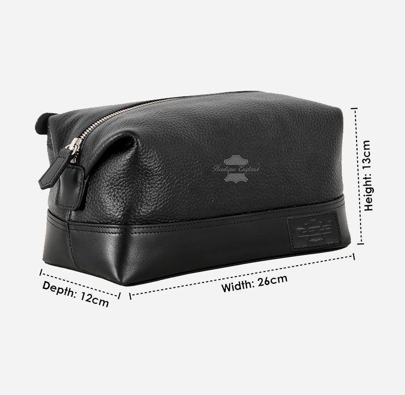 Large Leather Toiletry Bag Black