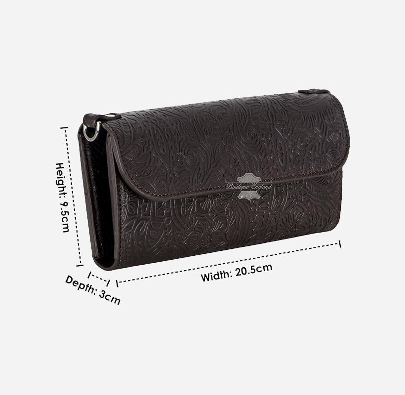 Women Slim Cross Body Bag Clutch Floral Embossed
