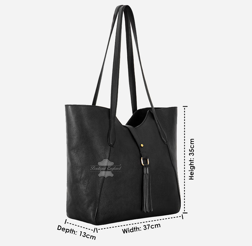 Women’s Black Leather Tote Bag Hobo Shoulder Bag