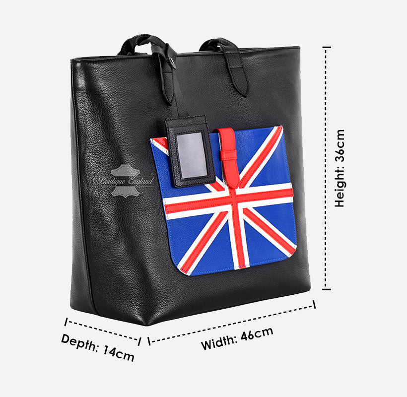 Women Union Flag Leather Bucket Bag Large Handbag