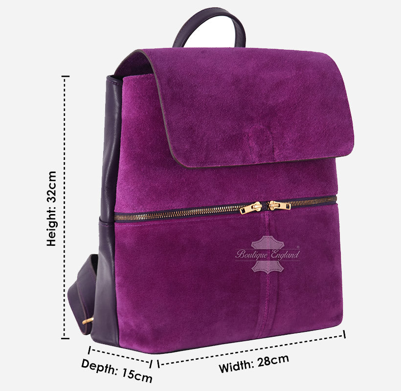 Women's Purple Leather + Suede Backpack Bag