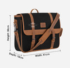 Black Canvas Messenger Bag with Leather Detailing Laptop-Friendly Work Satchel