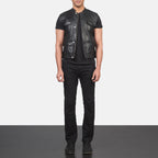 Atlas Moto Black Leather Vest