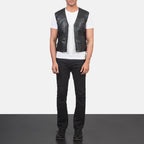 Brandon Black Leather Vest