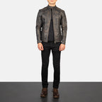 Fernando Quilted Distressed Brown Leather Biker Jacket