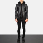 Hector Black Hooded Leather Biker Jacket