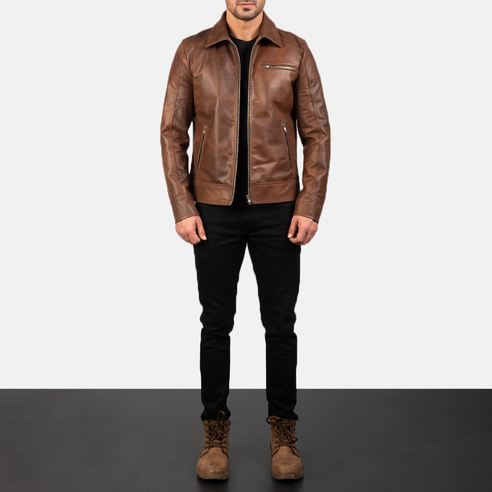 [FS] Lavendard Brown Leather Biker Jacket