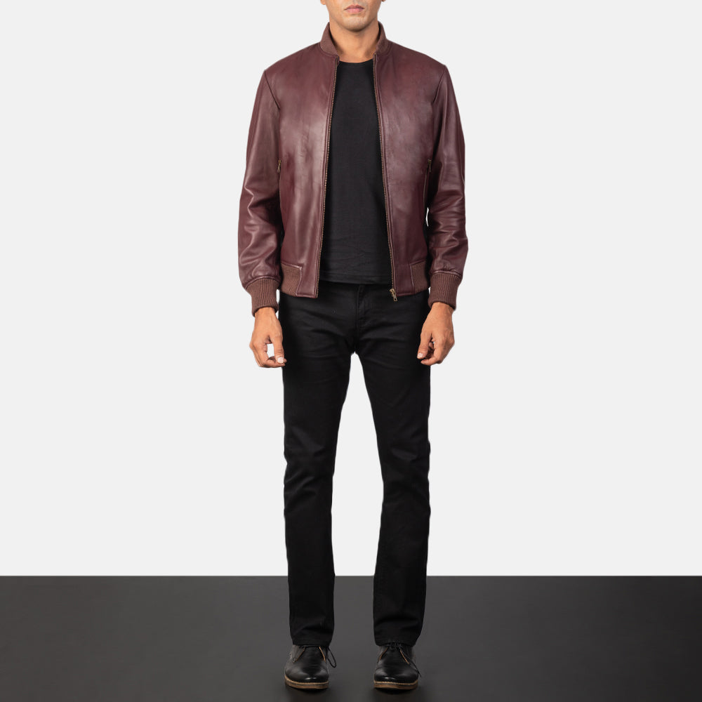 [FS] Shane Maroon Leather Bomber Jacket