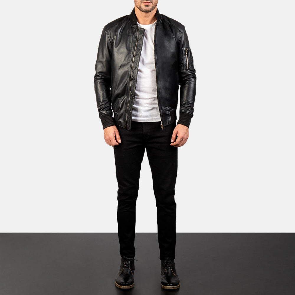 [FS] Bomia Ma-1 Black Leather Bomber Jacket