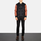 Vaxton Brown & Black Hybrid Varsity Jacket