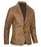 Mens Two Button Camel Brown Leather Blazer